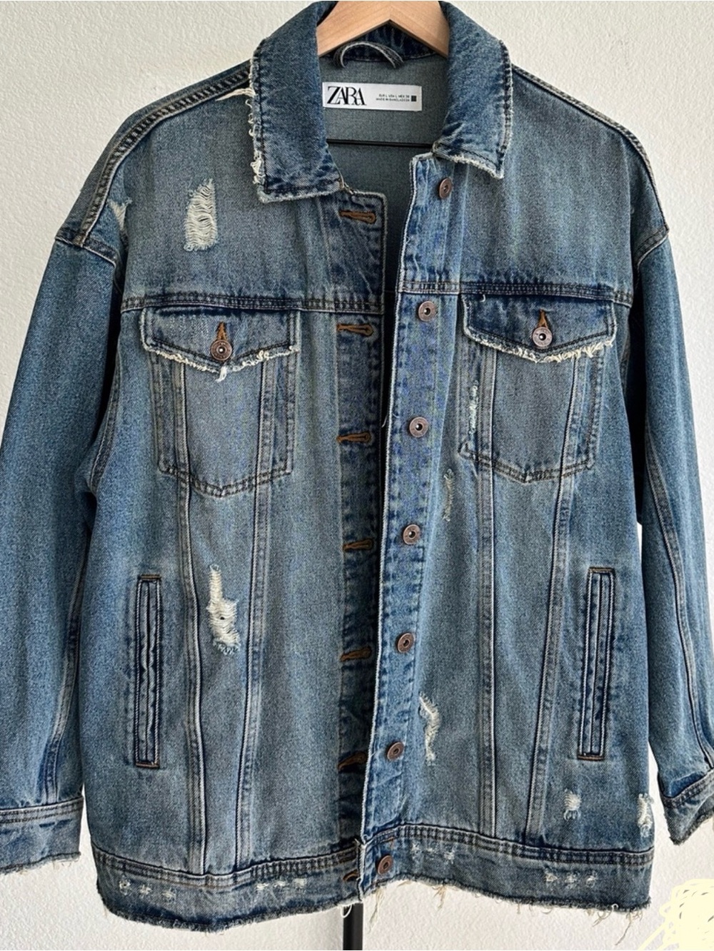 Zara Distressed Oversized Light Blue Denim Fall Jacket